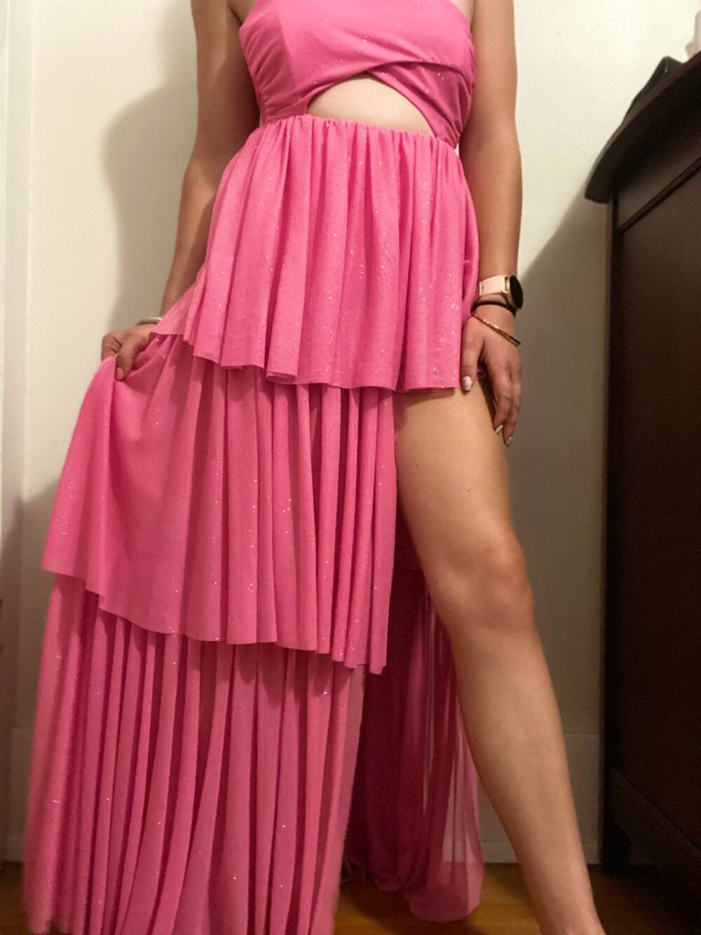 For Love and Lemons Sparkle Pink Maxi Formal Dress